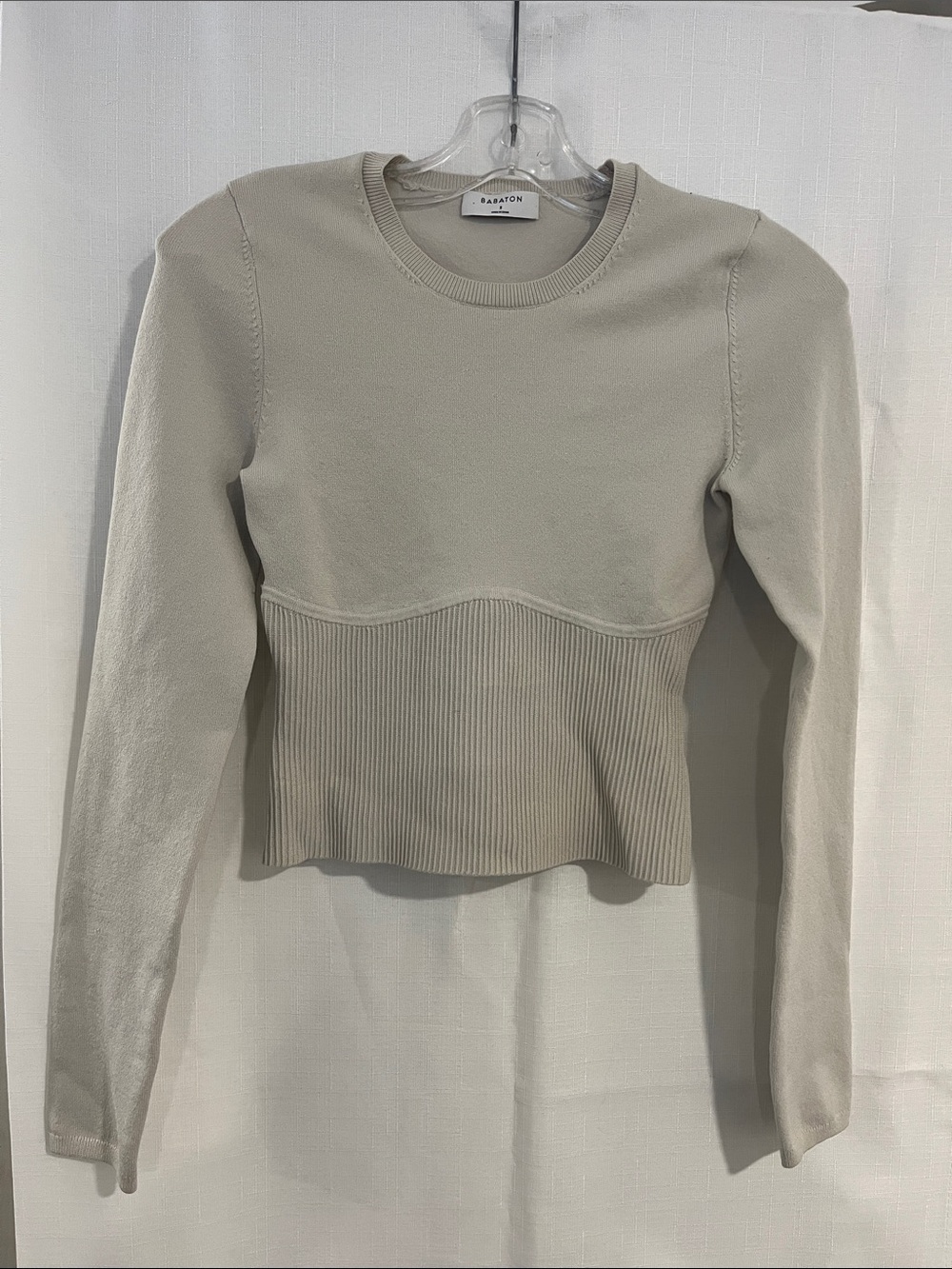Babaton Cream Long Sleeve Ribbed Waist Sweater